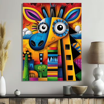 Goofy Giraffe Colorful Retro Abstract - Giraffe Canvas Wall Art
